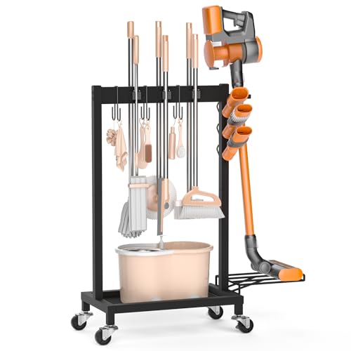 18-Inch Broom and Mop Holder with Storage Organizer - Black