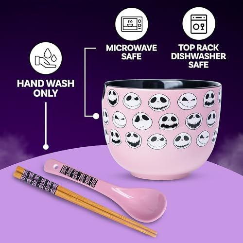Nightmare Before Christmas Jack Emojis Ramen Bowl 20oz with Spoon & Chopsticks - Official Merch