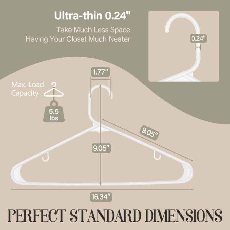 ZENY 100-Pack White Plastic Hangers - Space-Saving, Durable Clothing Hangers for Organizing Clothes