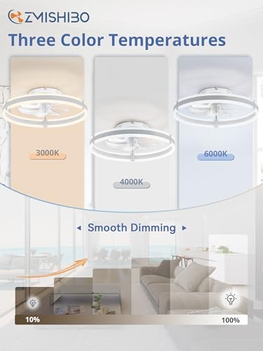 ZMISHIBO 19.7'' White Ceiling Fan with Lights Remote & App Control, Reversible DC Motor