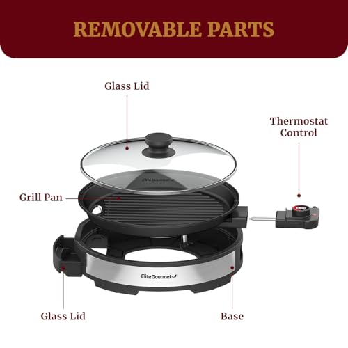 12-Inch Indoor Electric BBQ Grill, Non-Stick Surface, Adjustable Thermostat