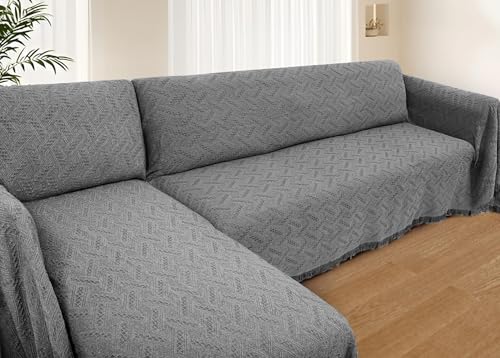 HOMERILLA 2-Piece Sectional Couch Cover XL Dark Grey for L-Shape Sofa