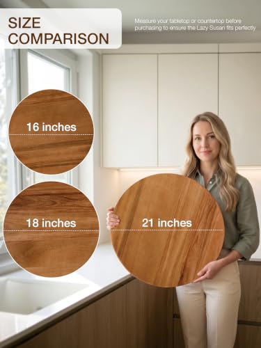 21 Inch Acacia Wood Lazy Susan Turntable for Tabletop & Charcuterie Board - Swivel Serving Tray
