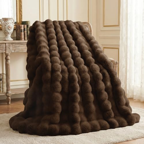 L'AGRATY Faux Rabbit Fur Throw Blanket 50x60 Inches Cocoa Brown