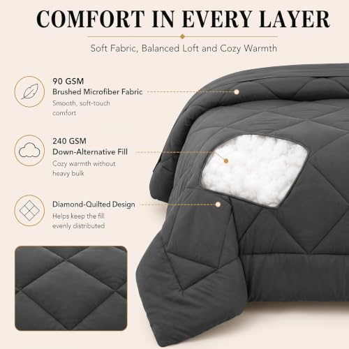 King Comforter Set 102x90 Dark Grey - 7 Piece Bed in a Bag - CozyLux