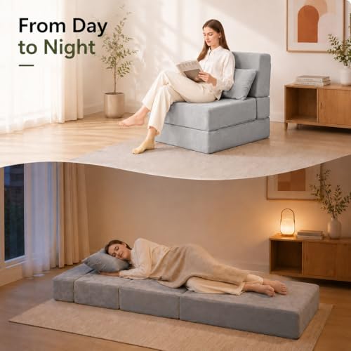 TokSay Grey Folding Sofa Bed 26.7in Convertible Sleeper Chair No Assembly