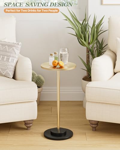 AEPOALUA Gold Round Side Table for Small Spaces, Carved Accent