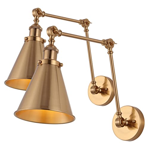 Wall Sconce Set of 2 - 7-Inch Brass Gold Adjustable Wall Lights
