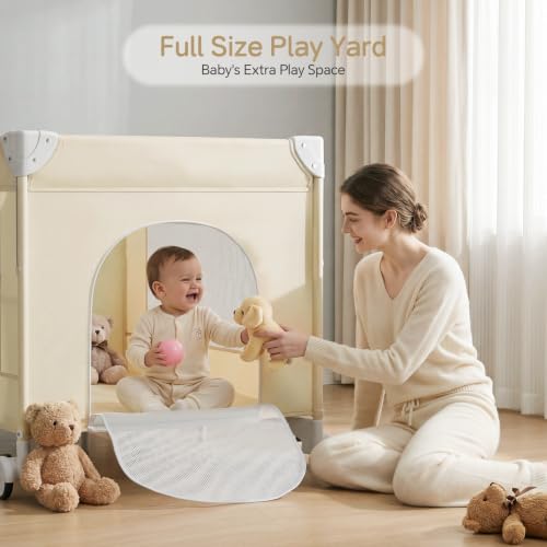 Wnttmt 4-in-1 Baby Bassinet & Bedside Sleeper with Diaper Changer - Beige