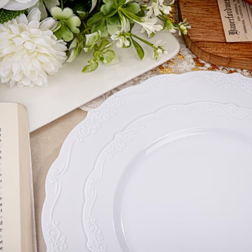 Disposable White Plastic Plates - 100 Pcs Party Dinnerware, Reusable & Elegant