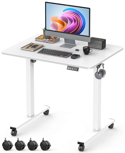 White Frame 32-Inch Small Electric Standing Desk Adjustable Height for Home Office