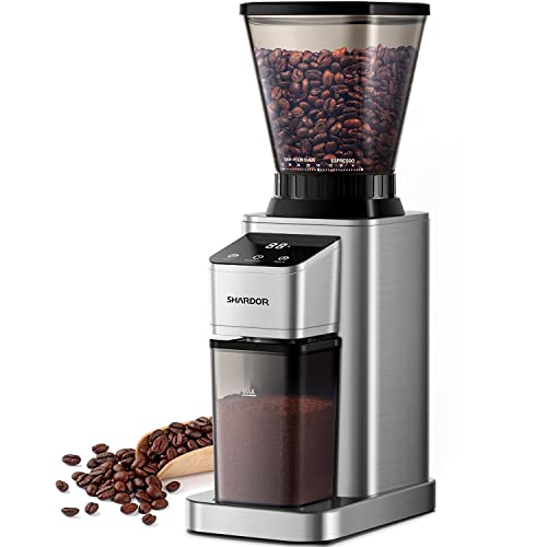 Conical Burr Coffee Grinder - Anti-Static, 48 Settings, Silver by SHARDOR