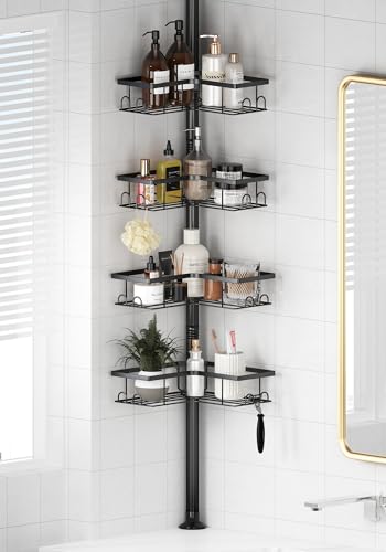 Adjustable Corner Shower Caddy Tension Pole 4-Tier Bathroom Organizer