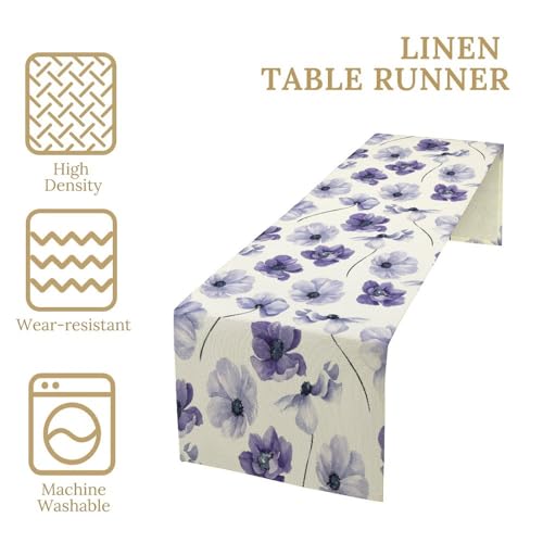 AAVEUP 13x36 Purple Flower Table Runner - Watercolor Nature Leaves, W13X L36