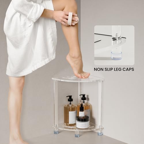 Acrylic Corner Shower Stool - Clear Small Shower Bench for Shaving & Seating, 11.81"D x 11.81"W x 18.11"H, Waterproof & Heavy Duty Variation of THIS listing