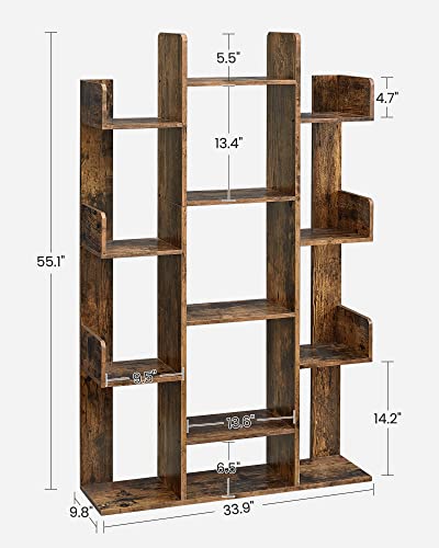 VASAGLE Rustic Brown 5-Tier Bookshelf with 13 Storage Shelves, 55.1 Inches