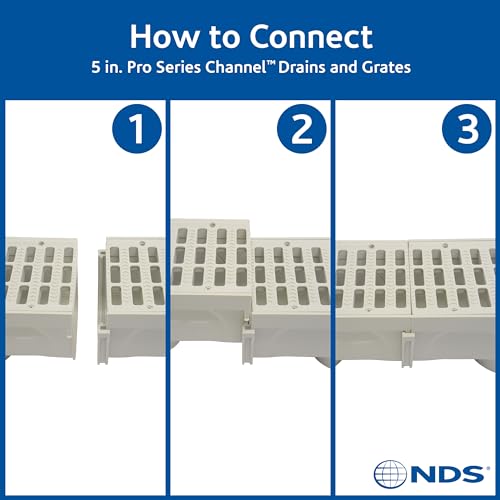 NDS 5-Inch Pro Series Deep Profile Channel Drain Kit with Plastic Grates & End Caps — Variation 1