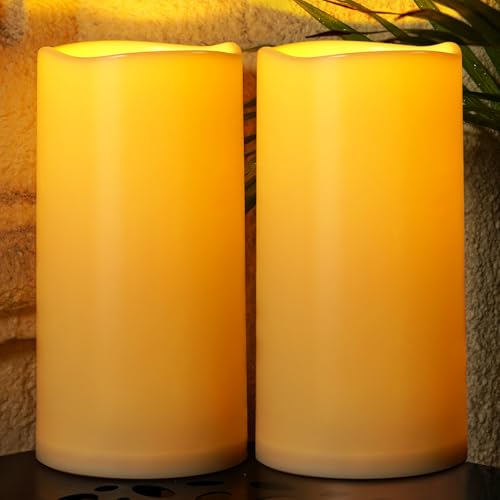 Homemory 6x12 Inch Waterproof Outdoor Flameless Candles with 6-Hour Timer, 2 Pack