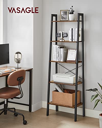 VASAGLE 5-Tier Ladder Shelf - Rustic Brown & Ink Black, 22 Inches Wide
