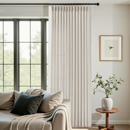 Natural Linen Pinch Pleated Curtains 96 Inches - Pack of 2, 40"W x 96"L