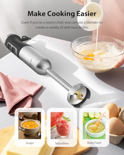 1000W Handheld Immersion Blender with 25-Speed Copper Motor - Silver
