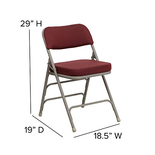 Burgundy Fabric Folding Chairs Set of 2 with Cushioned Seat, Gray Frame, 300lb Capacity