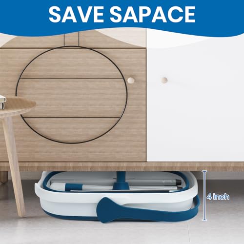 Foldable Mop and Bucket Set with Microfiber Flat Mop and Scrub Brush, Space-Saving Floor Cleaning Kit