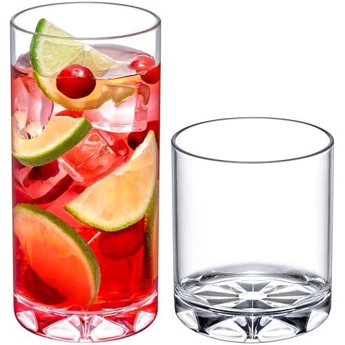 12 & 16-Ounce Plastic Tumblers Set of 16 BPA-Free Shatterproof Reusable Glasses