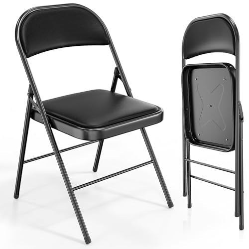 Black 2 Pack Folding Chairs with Padded Seats & Metal Frame, 350 lbs Capacity