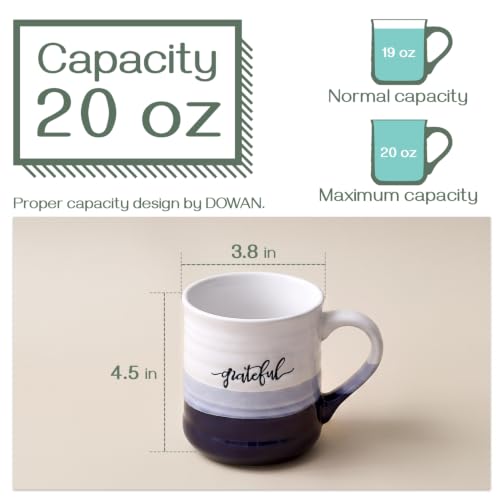 Blue DOWAN 20oz Large Coffee Mug with 'Blessed & Grateful' Word Print - Set of 2, Porcelain Gift for Mom Dad