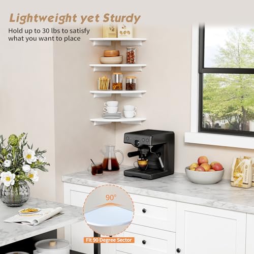 White Corner Floating Book Shelves Set of 4 - 12-Inch Diameter Wall Storage