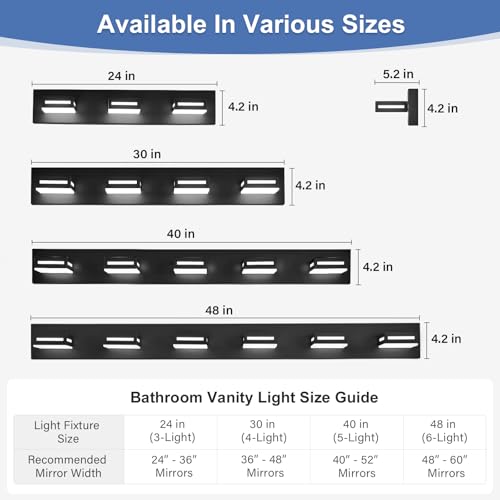 LED Bathroom Vanity Light Fixtures - 24-inch 3-Light Matte Black, Rotatable