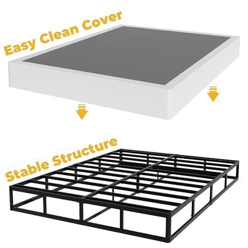 King Size Box Spring 9 Inch Heavy Duty Metal Mattress Foundation with Fabric Cover - Easy Assembly, 3000 lbs Capacity