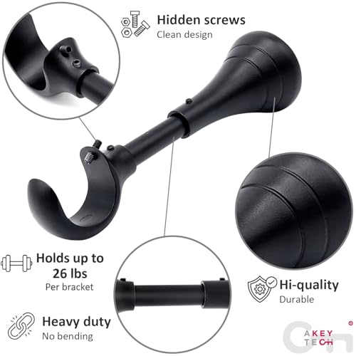 Heavy Duty Curtain Rod Brackets - 6 Inch Adjustable Wall Mount Holders - Black - Set of 4