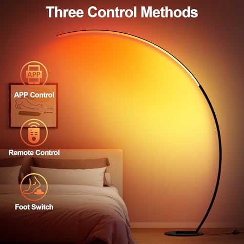 Matte Black RGB Floor Lamp - 67 Inch Ultra-Wide Coverage, 3 Color Temperatures, Music Sync, Remote Control