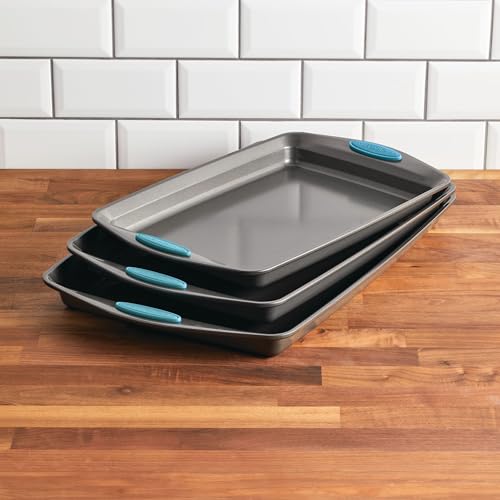 Rachael Ray Agave Blue Grips Nonstick 3-Piece Cookie Pan Set - Baking Sheets