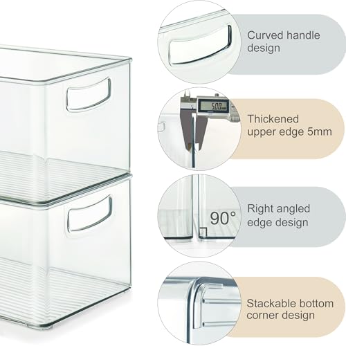 8 Pack Clear Freezer Organizer Bins with Handles - Stackable Food Storage Containers