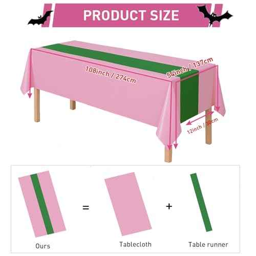 4Pcs 2in1 Witch Birthday Party Decorations Tablecloth, 54" x 108" Pink and Green Kitchen Table Cloth Disposable Rectangle Plastic Table Cover for Kids Baby Shower Wedding Party Supplies
