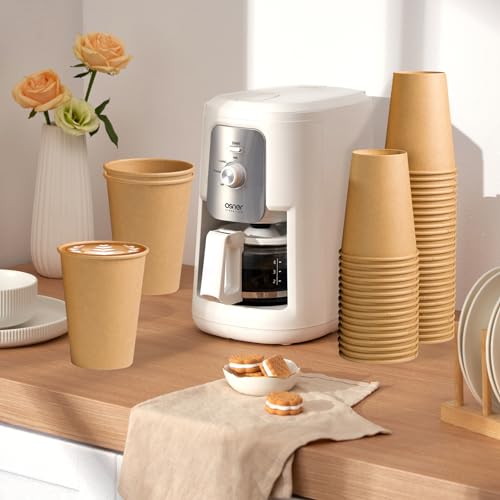 Clawsoff 12oz Brown Kraft Disposable Coffee Cups - 1000 Pack, Hot Drink Cups