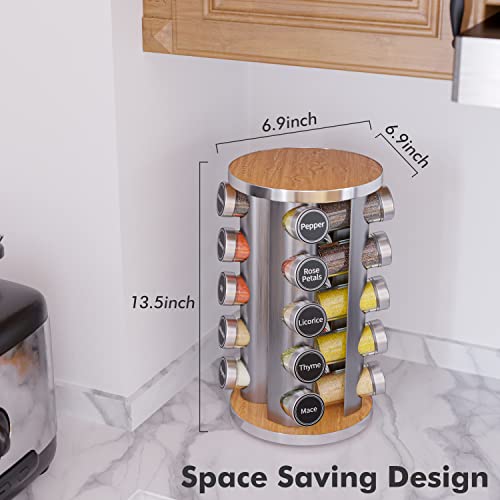 Revolving Spice Rack Set with 20 Jars, Kitchen Tower Organizer for