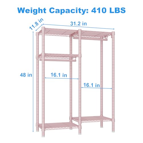Pink Kids Clothes Rack with 4 Tiers, Metal Garment Organizer for Children's Room