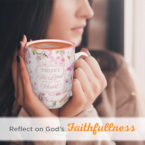 Pink Floral Bible Verse Coffee Mug 12oz - Trust in the Lord Christian Gift