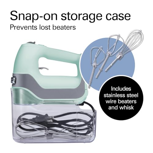 Hamilton Beach Professional Mint 5-Speed Electric Hand Mixer with Storage Case & Attachments