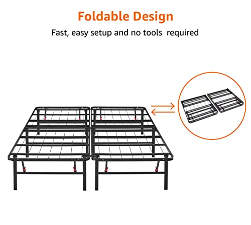 Amazon Basics Full Size Foldable Metal Bed Frame with Underbed Storage, 14 Inch, Noise-Free, Easy Assembly, Black
