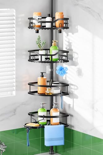 HAMITOR Black 4-Tier Shower Tension Pole Caddy Bathroom Organizer Shelf