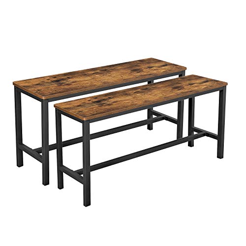 VASAGLE Set of 2 Kitchen Dining Benches 42.5'' Rustic Wooden Top Black Legs