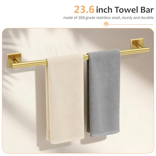 Brushed Gold Bathroom Hardware Set - 5 Pieces Stainless Steel Towel Racks & Accessories