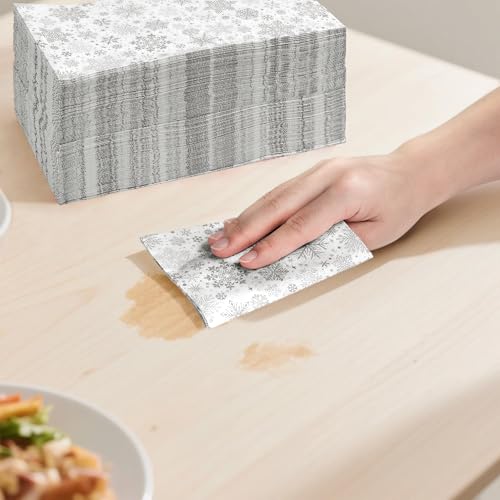 HLQHXWHZT Silver Snowflake Christmas Paper Napkins 100 Pcs Holiday Decor