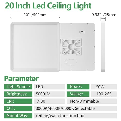 FY WISDOM FLY LIGHTING 20 Inch LED Flush Mount Ceiling Light 45W 4500LM 3CCT White 2-Pack