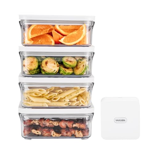 Food Storage Containers Set - 4 Mini Square 0.85qt with Vacuum Sealer - Leakproof BPA-Free Meal Prep